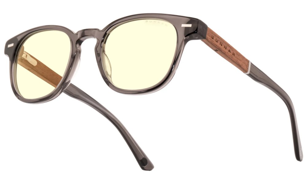 GUNNAR kancelářske/herní brýle  TIOGA GRAY CRYSTAL/WALNUT jantarová skla MINERAL BLF 65 GUNNAR focus