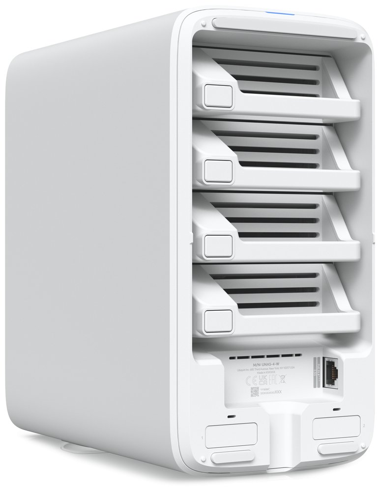 Ubiquiti UniFi UNAS 4 W - NAS server, 4x 3,5" slot HDD, 2x M.2 NVMe SSD slot, RAID, 2.5GbE, 5Gbps USB-C, PoE+++, bílý