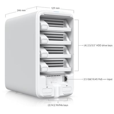 Ubiquiti UniFi UNAS 4 W - NAS server, 4x 3,5" slot HDD, 2x M.2 NVMe SSD slot, RAID, 2.5GbE, 5Gbps USB-C, PoE+++, bílý