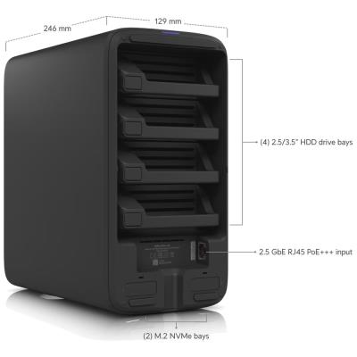 Ubiquiti UniFi UNAS 4 B - NAS server, 4x 3,5" slot HDD, 2x M.2 NVMe SSD slot, RAID, 2.5GbE, 5Gbps USB-C, PoE+++, černý
