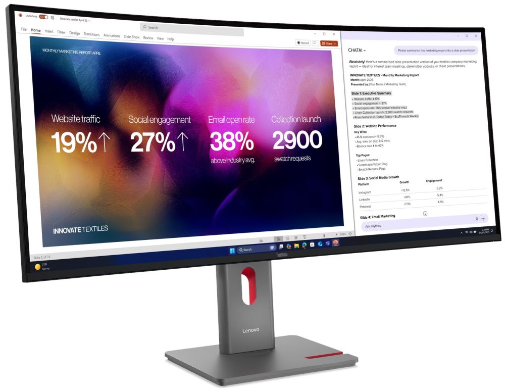 Lenovo P40WD-40/ 39,7" IPS / 5120x2160/ 21:9/ 300cd/m2cmd/ 1000:1 / 4ms/ HDMI/ DP/ USB/ Thunderbolt4/ LAN/ černý