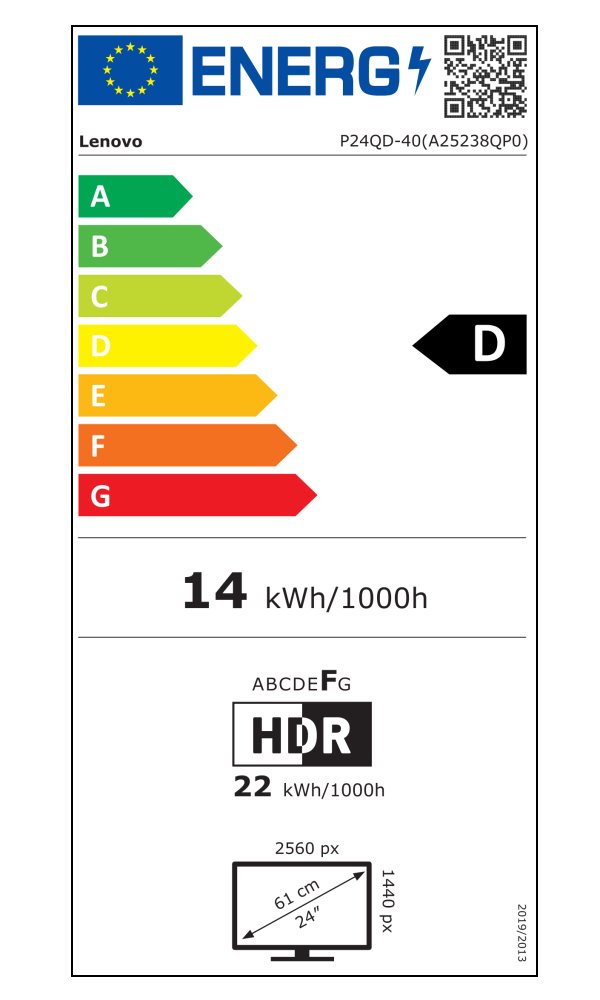 Lenovo P24QD-40/ 23,8" / IPS/ 2560x1440/ 16:9/ 300cd/m2cmd/ 1500:1/ 4ms/ HDMI/ DP/ USB/ USB-C/ LAN/ PIVOT