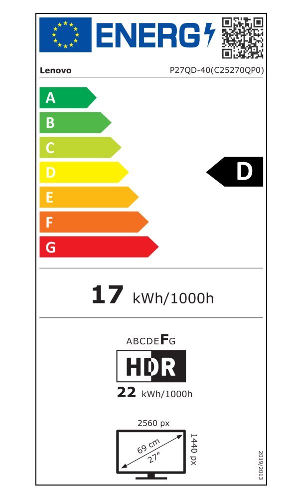 Lenovo P27QD-40/ 27"/ IPS/ 2560x1440/ 16:9/ 350cd/m2/ 1500:1/ 4ms/ HDMI/ DP/ USB/ USB-C/ LAN/ PIVOT