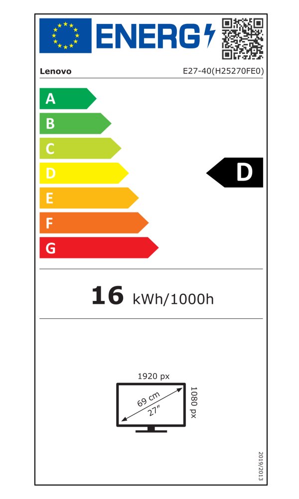 Lenovo E27-40/ 27"/ IPS/ 1920x1080/ 16:9/ 300cd/m2/ 1500:1/ 4ms/ HDMI/ DP/ PIVOT