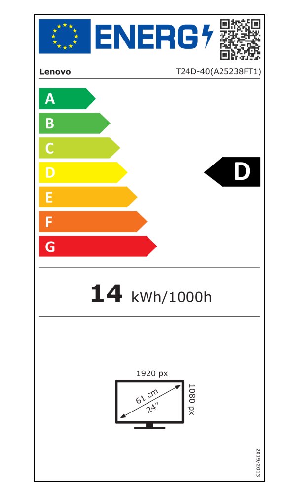 Lenovo T24D-40/ 23,8"/ IPS/ 1920x1080/ 16:9/ 250cd/m2cmd/ 1500:1/ 4ms/ HDMI/ DP/ USB/ USB-C/ LAN/ PIVOT