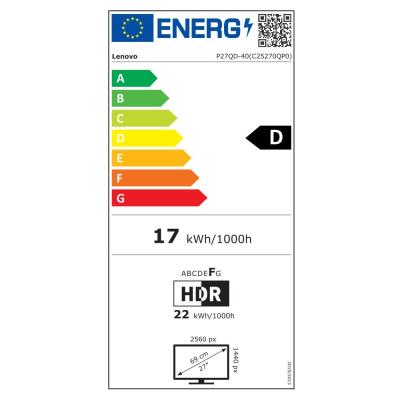 Lenovo P27QD-40/ 27"/ IPS/ 2560x1440/ 16:9/ 350cd/m2/ 1500:1/ 4ms/ HDMI/ DP/ USB/ USB-C/ LAN/ PIVOT
