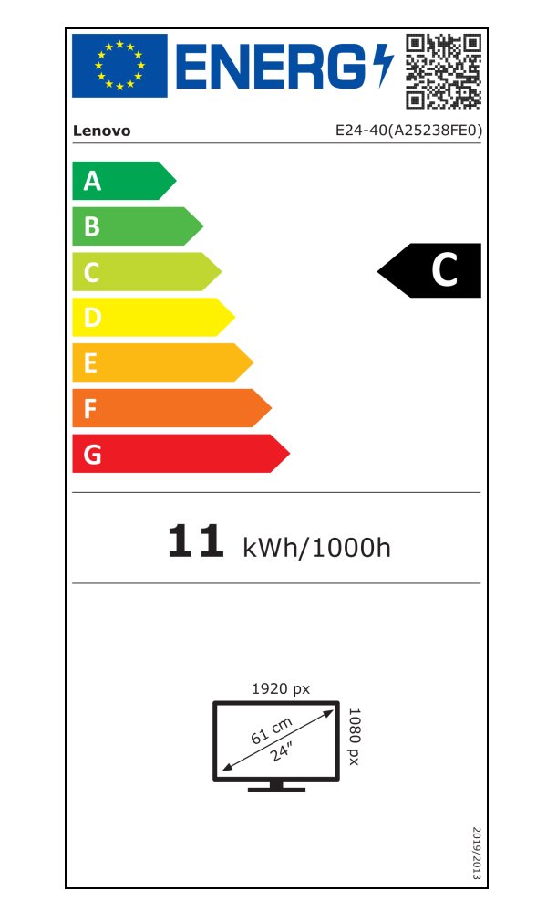Lenovo E24-40/ 23,8" / IPS/ 1920x1080/ 16:9/ 250cd/m2cmd/ 1300:1/ 6ms/ HDMI/ DP/ VGA/ PIVOT