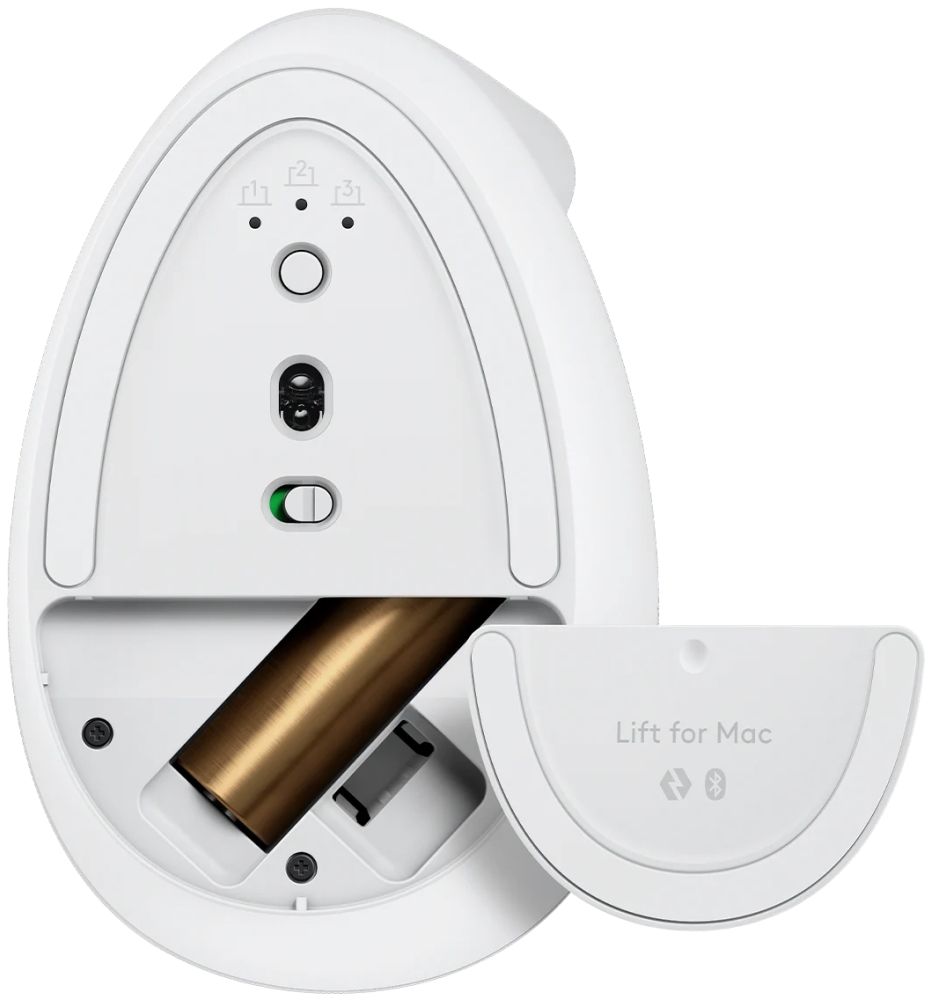 Logitech Lift for Mac Vertical Ergonomic Mouse - White   Vertikální myš, optická, 6 tlačítek, bezdrátová, Bluetooth