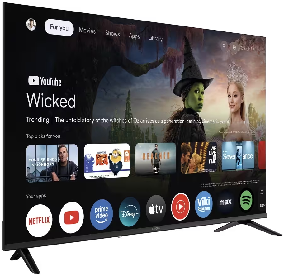 STRONG SMART LED TV 55"/ SRT55UH7773/ UHD/ 3840x2160/ DVB-T2/C/S2/ H.265/HEVC/ 4xHDMI/ 2xUSB/ Wi-Fi/ LAN/ G/ ANDROID 14