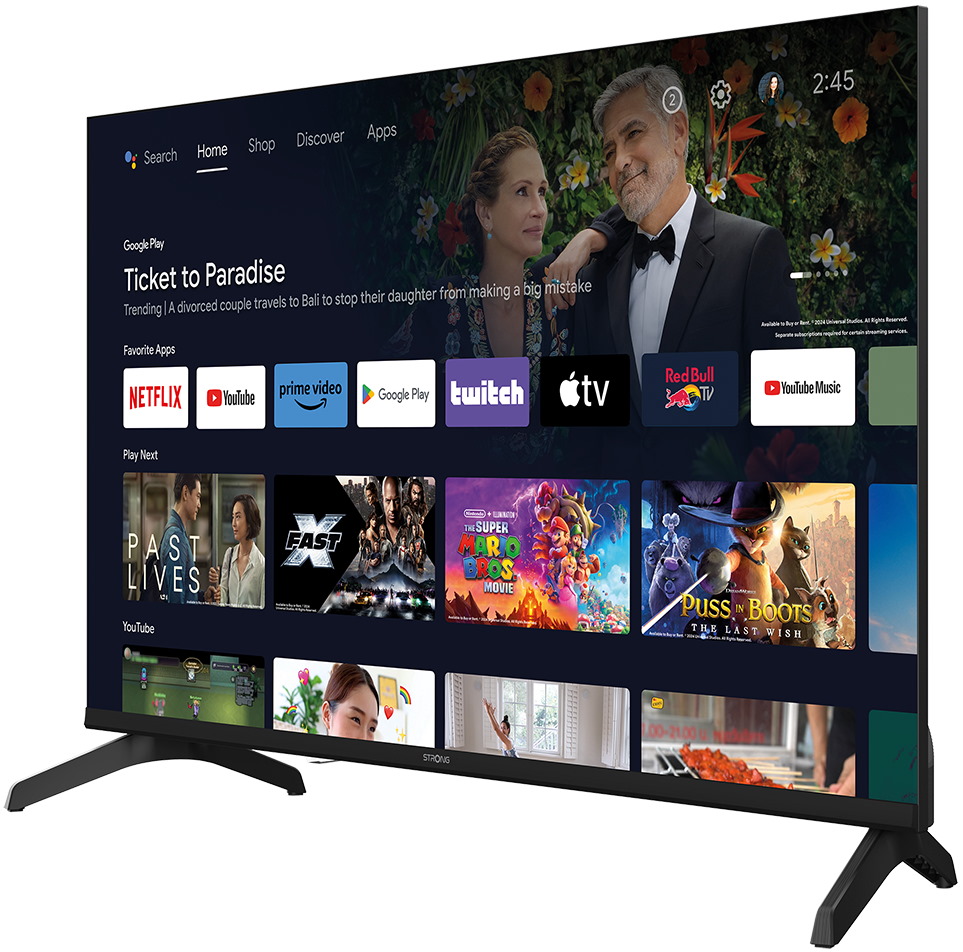 STRONG SMART LED TV 32"/ SRT32HH5553/ HDR/ 1366x768/ DVB-T2/C/S2/ H.265/HEVC/ 2x HDMI/ USB/ Wi-Fi/ LAN/ E/ Google TV