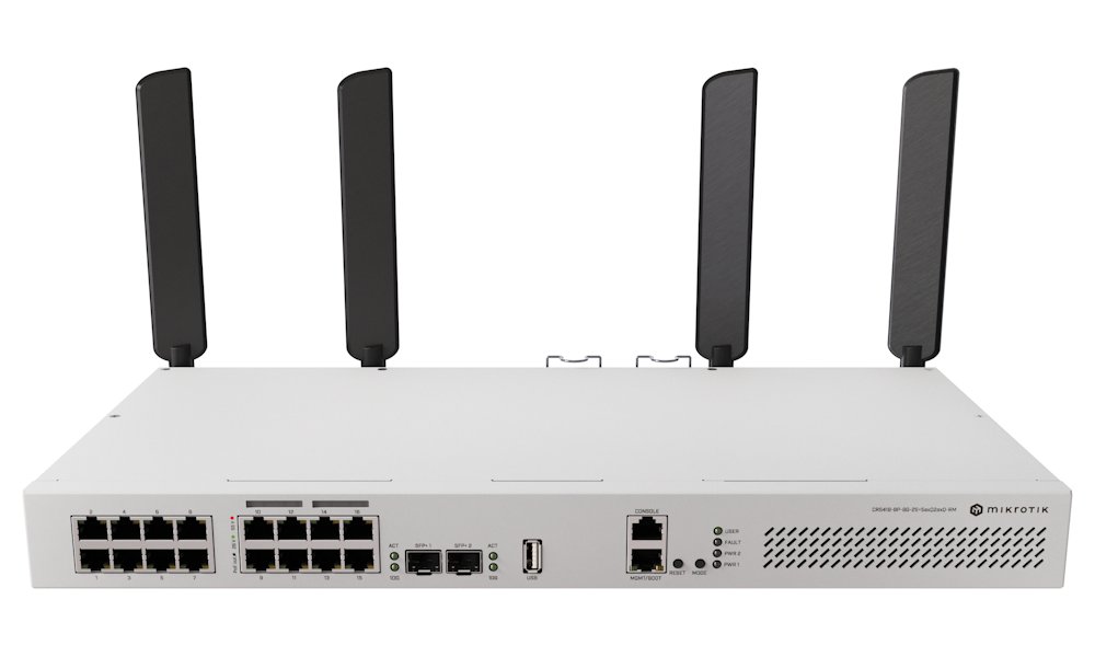 MikroTik Switch/Router CRS418-8P-8G-2S+RM, 5 + 2,4 GHz Wi-Fi 6 4x4 MIMO, 8x GbE, 8x GbE PoE+ (150 W), 2x SFP+, USB 3, L5