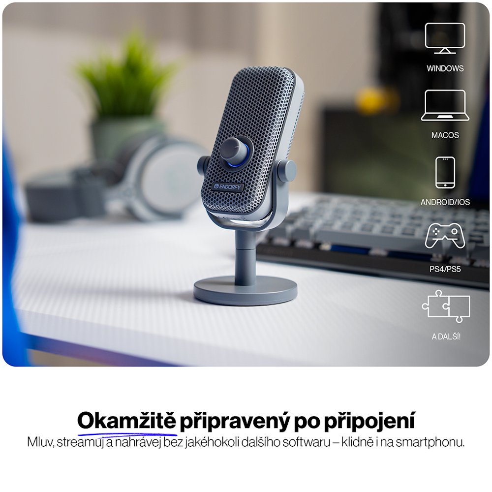 Endorfy mikrofon Solum Voice S / drátový / pop-up filtr / RGB podsvícení / USB-C / šedý