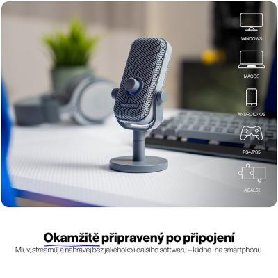 Endorfy mikrofon Solum Voice S / drátový / pop-up filtr / RGB podsvícení / USB-C / šedý