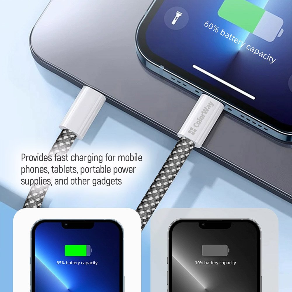 COLORWAY Datový Kabel USB-C/ USB-C/ 3A/ Fast Charging 60W/ 1m/ Černý