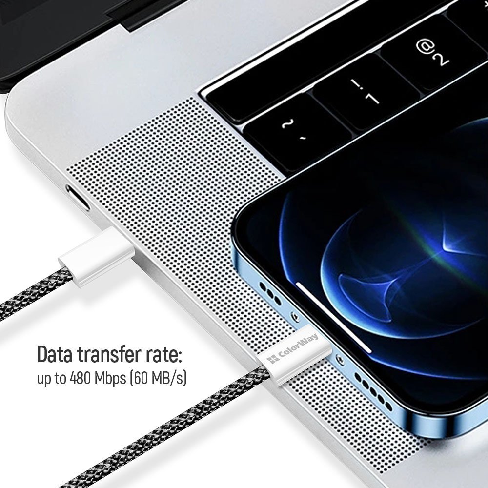 COLORWAY Datový Kabel USB-C/ USB-C/ 3A/ Fast Charging 60W/ 1m/ Černý