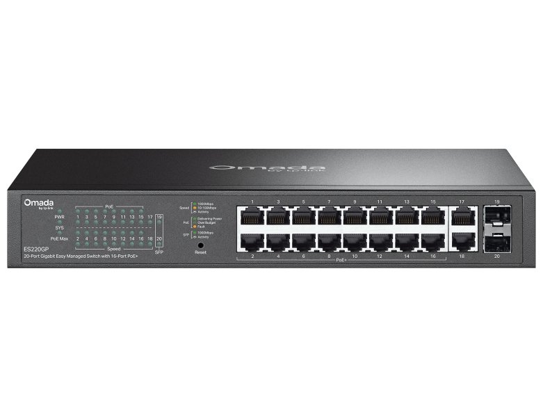 TP-Link ES220GP, Omada 20-Port Gigabit Easy Managed Switch, 2x GLAN, 16x GLAN PoE+, 2x SFP, 150W PoE budget, 1U