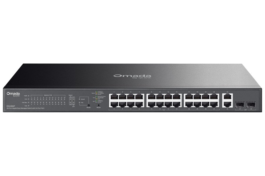 TP-Link ES228GP, Omada 28-Port Gigabit Easy Managed Switch, 2x GLAN, 24x GLAN PoE+, 2x SFP, 250W PoE budget, 1U
