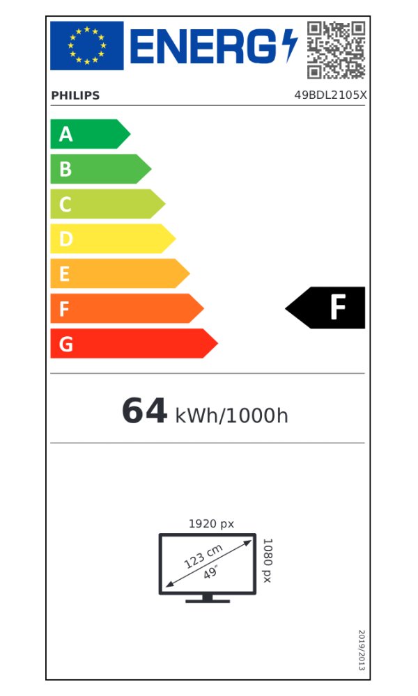 Philips Video Wall IPS panel – 49" D-LED displej, FHD rozlišení, IPS panel, jas 500 cd/m2, Video Wall, provoz 24/7