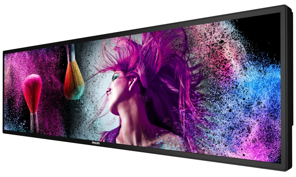 Philips IPS panel – 37" D-LED displej, rozlišení 1920×540, jas 700 cd/m2, AN, provoz 24/7