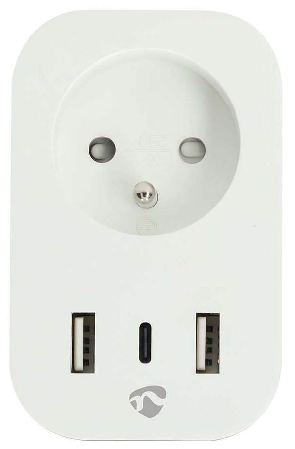 NEDIS Wi-Fi chytrá zásuvka/ měřič spotřeby/ 16A/ francouzský typ E/ IP21/ 3680 W/ 1x USB-C/ 2x USB/ bílá