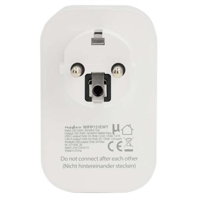 NEDIS Wi-Fi chytrá zásuvka/ měřič spotřeby/ 16A/ francouzský typ E/ IP21/ 3680 W/ 1x USB-C/ 2x USB/ bílá