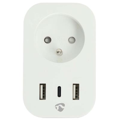 NEDIS Wi-Fi chytrá zásuvka/ měřič spotřeby/ 16A/ francouzský typ E/ IP21/ 3680 W/ 1x USB-C/ 2x USB/ bílá