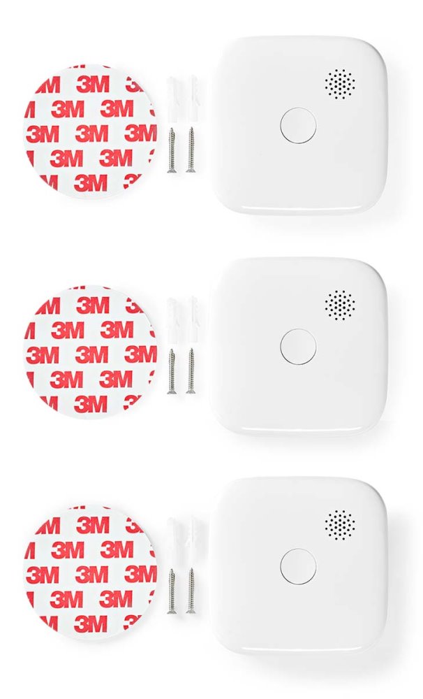 NEDIS Wi-Fi chytrý detektor kouře/ napájení z baterie/ hlasitost 85 dB/ výdrž snímače 10 let/ Android/ iOS/ 3ks/ bílý