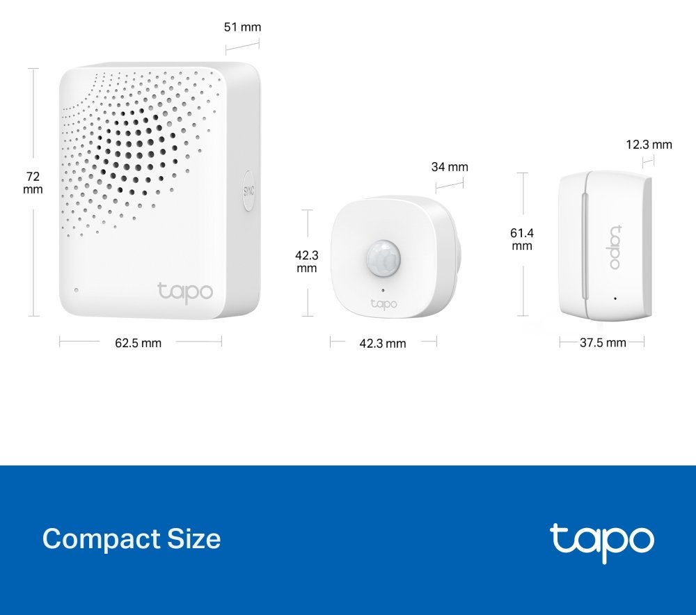 TP-Link Tapo T30 KIT, 1×Tapo T100, 2×Tapo T110, 1×Tapo H100, pohybový senzor, dveřní senzor, hub se zvonkem