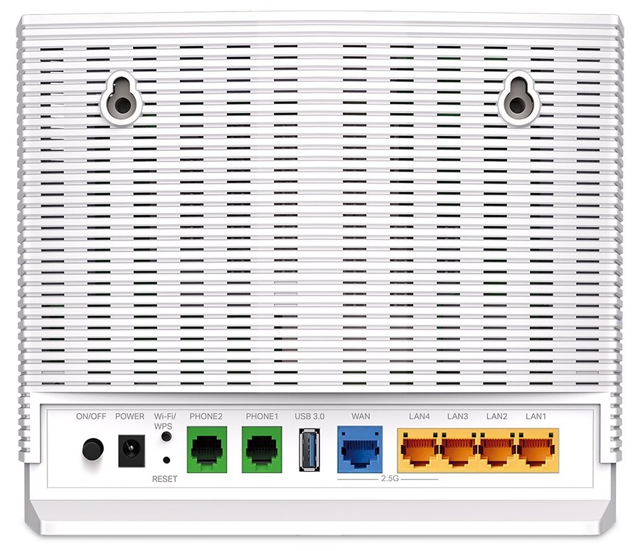 TP-Link EX820v - AX6000 Dualband router s WiFi 6, 1x 2,5GWAN, 1x 2,5GLAN, 3x GLAN, 2x RJ11(FXS), 1x USB 3.0, EasyMesh