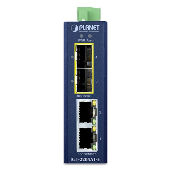 Planet IGT-2205AT-E průmyslový kompaktní konvertor 2x1GBASE-T to 2x1GBASE-X SFP, IP40, -40~75°C, 12-58VDC