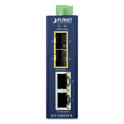 Planet IGT-2205AT-E průmyslový kompaktní konvertor 2x1GBASE-T to 2x1GBASE-X SFP, IP40, -40~75°C, 12-58VDC