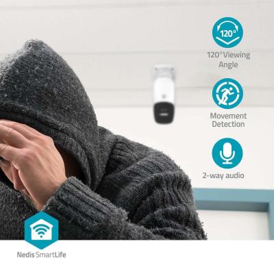NEDIS IP kamera/ venkovní/ IP66/ Wi-Fi/ 4Mpix/ 1440p/ dobíjecí/ reflektor/ detekce pohybu/ noční vidění 8m/ bílá
