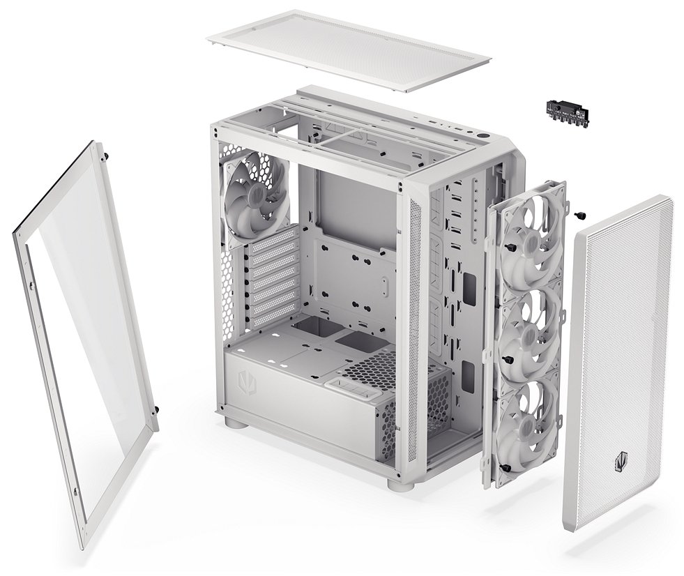 Endorfy skříň Arx 500 White ARGB / ATX / 4x140 ARGB fan (až 7 fans) / 2xUSB-A / USB-C / tvrz. sklo  / mesh panel /  bílá