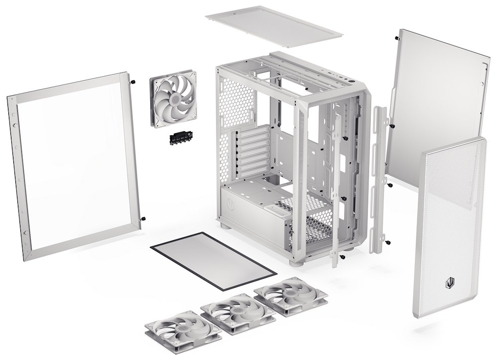 Endorfy skříň Arx 500 White ARGB / ATX / 4x140 ARGB fan (až 7 fans) / 2xUSB-A / USB-C / tvrz. sklo  / mesh panel /  bílá