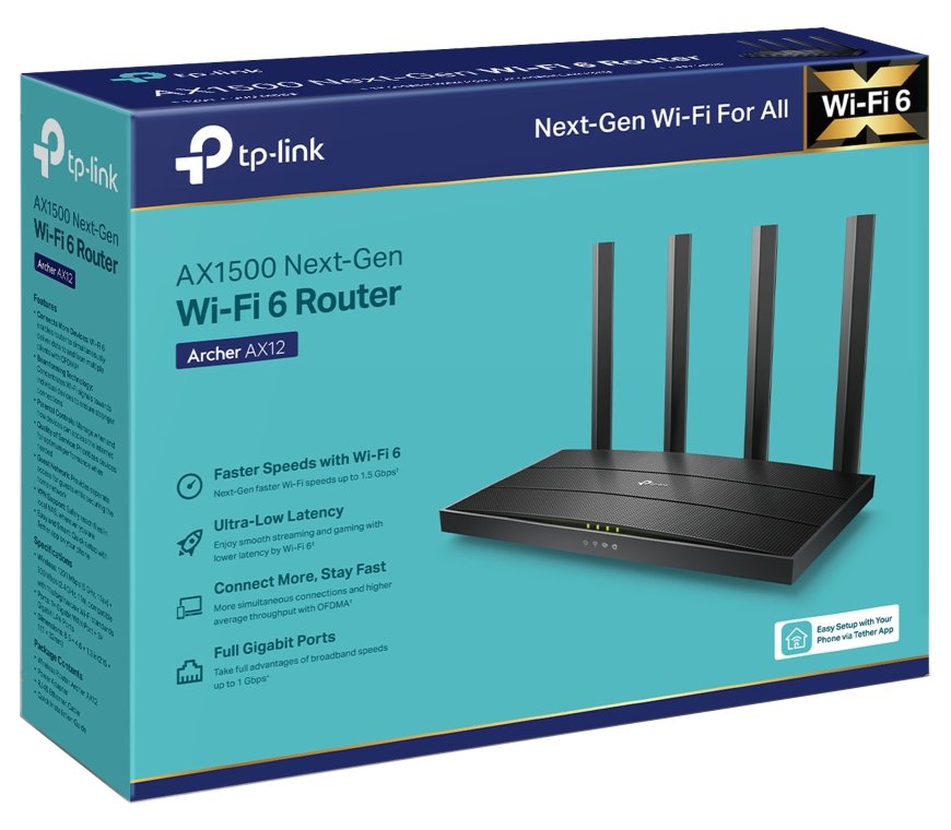 TP-Link Archer AX12 AX1500 router / 1x GWAN / 3x GLAN / 802.11a/b/g/n/ac/ax / Wi-Fi 6