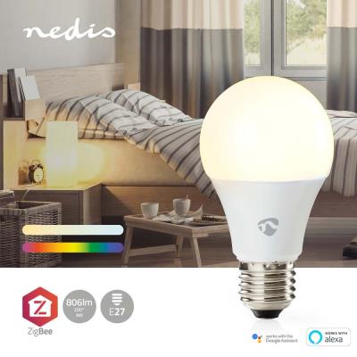 NEDIS chytrá LED žárovka/ Zigbee 3.0/ E27/ A60/ 9W/ 230V/ 470lm/ teplá až studená bíla/ 2700 - 6500K/ RGB/ stmívatelná