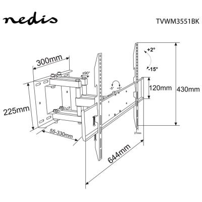 NEDIS nástěnný TV držák/ 37 - 80"/ nosnost 35 kg/ náklon 15°/ otočný 0 - 180°/ Full Motion/ ocel/ černý