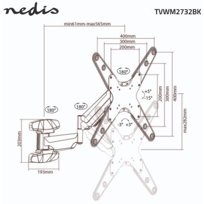 NEDIS nástěnný TV držák/ 23 - 55"/ nosnost 30 kg/ otočný 0 - 180°/ vzdálenost od stěny 61 mm/ vertikální/ ocel/ černý