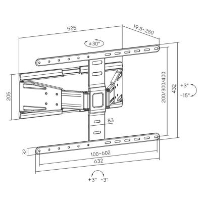 NEDIS nástěnný TV držák/ 43 - 90"/ nosnost 50 kg/ náklon -15 - 3°/ otočný -30 - 30°/ Full Motion/ ocel/ černý