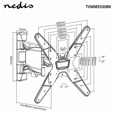 NEDIS nástěnný TV držák/ 23 - 55"/ nosnost 30 kg/ náklon 20°/ otočný 0 - 180°/ Full Motion/ ocel/ černý