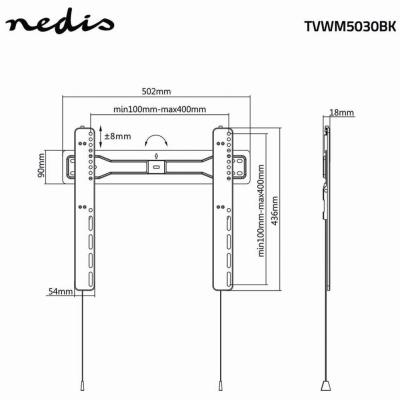 NEDIS nástěnný TV držák/ 32 - 55"/ nosnost 35 kg/ vzdálenost od stěny 18 mm/ fixní/ ocel/ černý