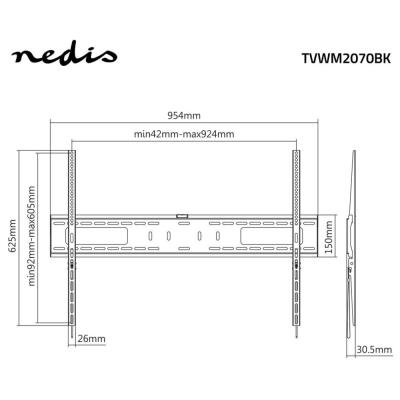 NEDIS nástěnný TV držák/ 60 - 100"/ nosnost 75 kg/ vzdálenost od stěny 30,5 mm/ fixní/ ocel/ černý