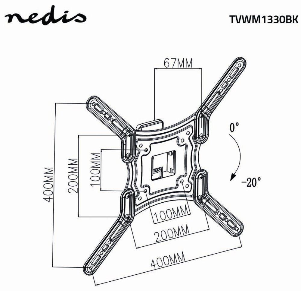 NEDIS nástěnný TV držák/ 23 - 55"/ nosnost 30 kg/ náklon 20°/ otočný 0 - 70°/ Full Motion/ ocel/ černý