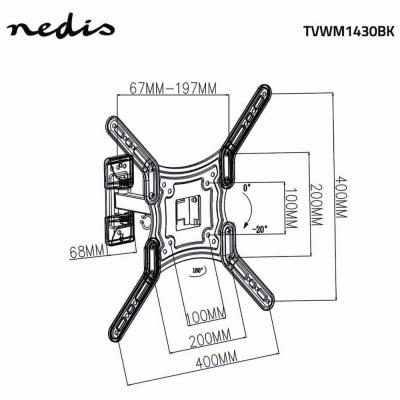NEDIS nástěnný TV držák/ 23 - 55"/ nosnost 30 kg/ náklon 20°/ otočný 0 - 180°/ Full Motion/ ocel/ černý