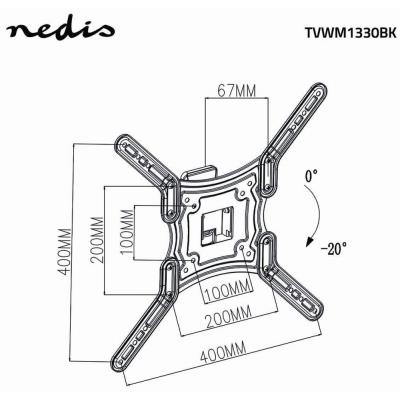 NEDIS nástěnný TV držák/ 23 - 55"/ nosnost 30 kg/ náklon 20°/ otočný 0 - 70°/ Full Motion/ ocel/ černý