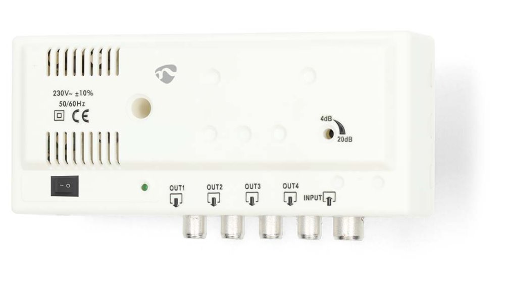 NEDIS zesilovač CATV/ maximální zesílení 20 dB/ 47 - 694 MHz/ 4 výstupy/ konektor IEC/ bílý
