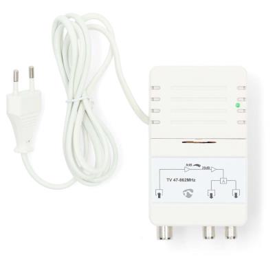 NEDIS zesilovač CATV/ maximální zesílení 25 dB/ 47 - 694 MHz/ 2 výstupy/ konektor IEC/ bílý
