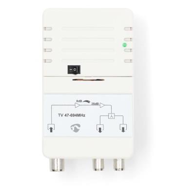 NEDIS zesilovač CATV/ maximální zesílení 25 dB/ 47 - 694 MHz/ 2 výstupy/ konektor IEC/ bílý