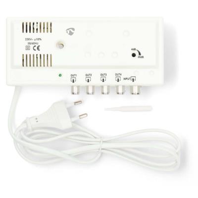 NEDIS zesilovač CATV/ maximální zesílení 20 dB/ 47 - 694 MHz/ 4 výstupy/ konektor IEC/ bílý