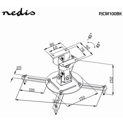 NEDIS stropní držák pro projektor/ Full motion/ nosnost 10 kg/ otáčení 360°/ 4 ramena/ ocel/ černý